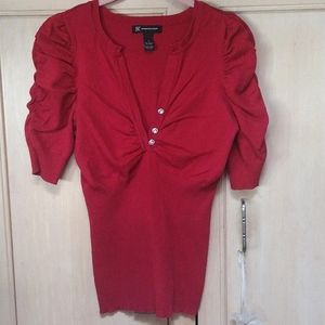 ❤️INC Dark Red Rhinestone Deep V Neck Top